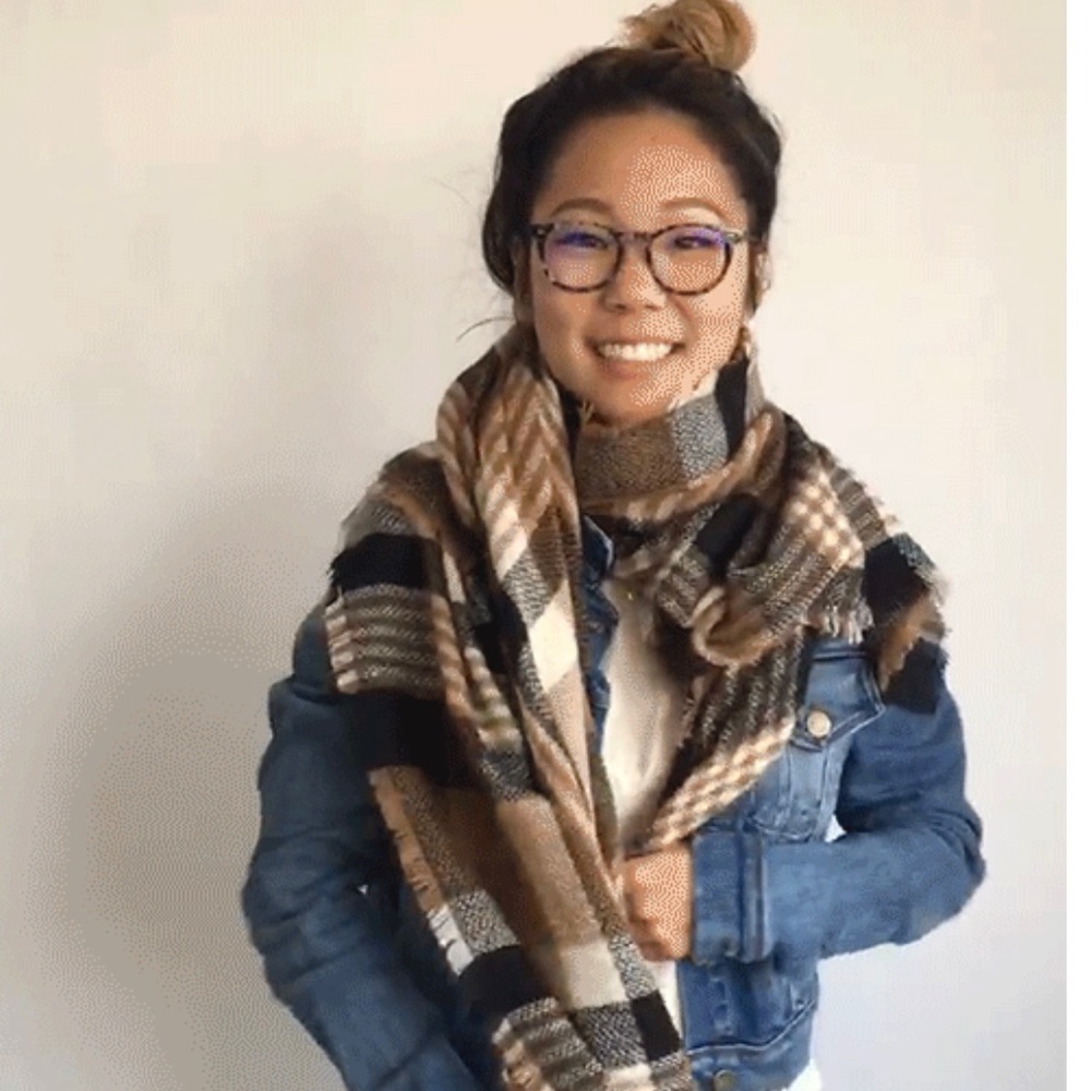 ModCloth Loch & Key Tan Black Plaid Oversized Blanket Scarf ~ 57”x 56”
